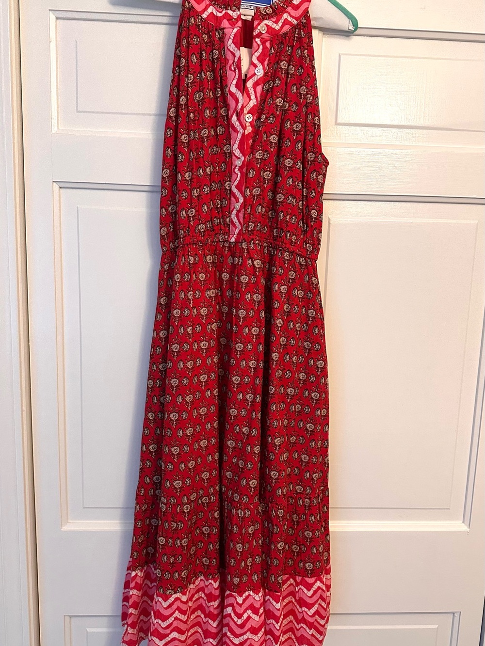 THML Red Patterned Maxi Dress with Pink Trim